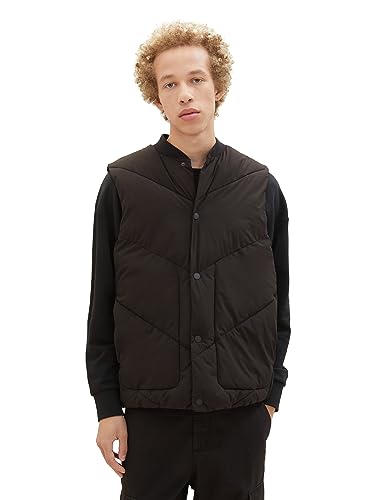 TOM TAILOR Denim Herren 1037383 Modern Puffer-Weste mit Stehkragen, 29999-Black, S von TOM TAILOR Denim