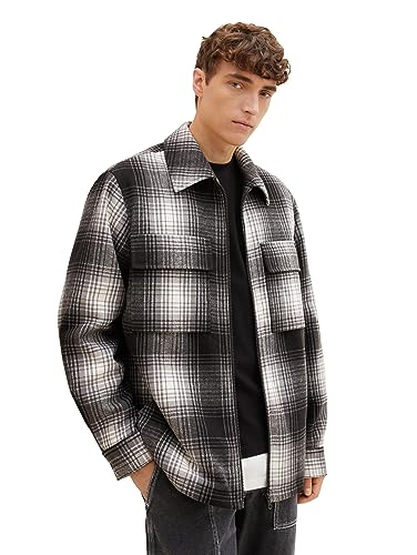 TOM TAILOR Denim Herren 1037384 Flanell Karo-Jacke mit Teddyfell im Innenfutter, 32698-grey Black Off White Check, M TOM TAILOR Denim Herren 1037384 Flanell Karo-Jacke mit Teddyfell im Innenfutter, 32698-grey Black Off White Check, M von TOM TAILOR Denim