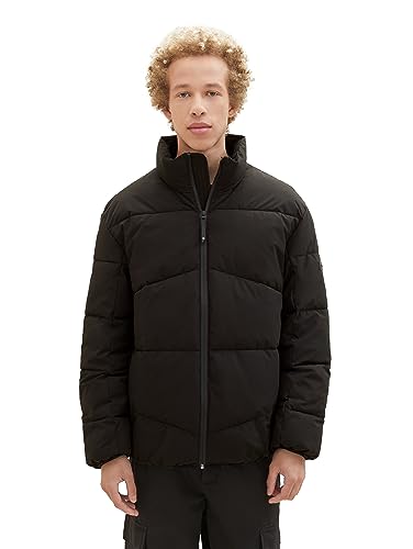 TOM TAILOR Denim Herren 1037388 Relaxed Fit Puffer-Jacke mit Stehkragen, 29999-Black, S von TOM TAILOR Denim