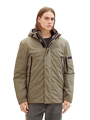 TOM TAILOR Denim Herren 1037391 Technical Winterjacke mit Kapuze, 10415-Dusty Olive Green, L von TOM TAILOR Denim