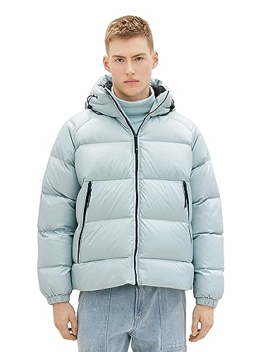 TOM TAILOR Denim Herren 1037392 Relaxed Fit Recycled Down Puffer-Jacke mit Kapuze, 30463-dusty Mint Blue, M von TOM TAILOR Denim