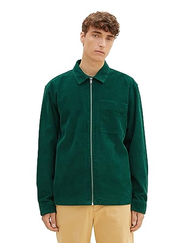 TOM TAILOR Denim Herren 1037469 Overshirt Hemd aus Cord mit Reißverschluss, 10778-Hunter Green, S von TOM TAILOR Denim