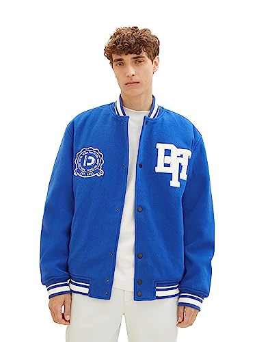 TOM TAILOR Denim Herren 1037489 Relaxed Fit College Bomberjacke mit Logo-Badge aus Frottee, 14531-shiny royal Blue, M von TOM TAILOR Denim