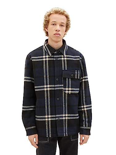 TOM TAILOR Denim Herren 1037494 Cosy Flanell Overshirt Karo-Jacke, 32667-black Navy White Check, L von TOM TAILOR Denim