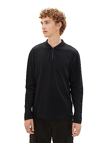 TOM TAILOR Denim Herren 1037531 Relaxed Fit Longsleeve Poloshirt, 29999-Black, XXL von TOM TAILOR Denim