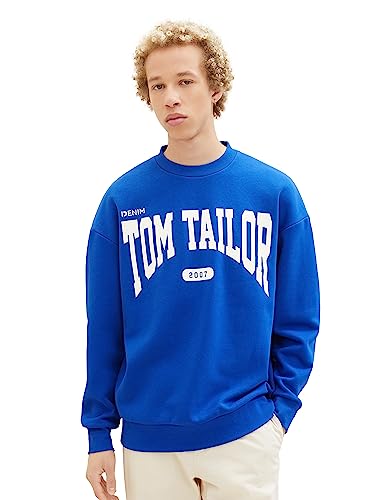 TOM TAILOR Denim Herren 1037606 Relaxed Fit Sweathirt mit Logo-Print, 14531-shiny royal Blue, L von TOM TAILOR Denim