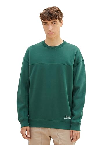 TOM TAILOR Denim Herren 1037611 Relaxed Fit Sweatshirt in Cutline-Optik, 10778-Hunter Green, L von TOM TAILOR Denim