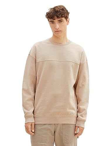 TOM TAILOR Denim Herren 1037611 Relaxed Fit Sweatshirt in Cutline-Optik, 11704-silver Ecru, XXL von TOM TAILOR Denim