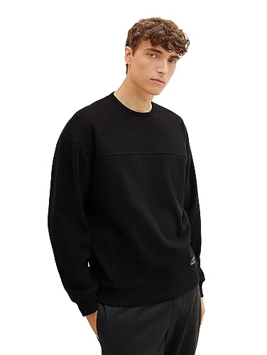 TOM TAILOR Denim Herren 1037611 Relaxed Fit Sweatshirt in Cutline-Optik, 29999-Black, XL von TOM TAILOR Denim