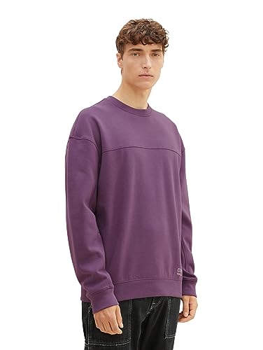 TOM TAILOR Denim Herren 1037611 Relaxed Fit Sweatshirt in Cutline-Optik, 32248-dusty Grape, XL von TOM TAILOR Denim