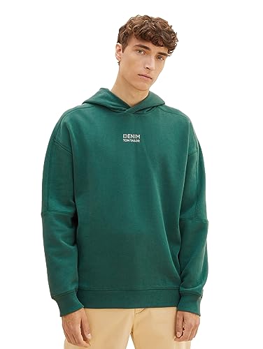 TOM TAILOR Denim Herren 1037612 Relaxed Fit Hoodie in Cutline-Optik, 10778-Hunter Green, L von TOM TAILOR Denim