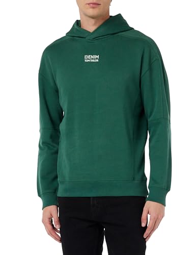 TOM TAILOR Denim Herren 1037612 Relaxed Fit Hoodie in Cutline-Optik, 10778-Hunter Green, M von TOM TAILOR Denim