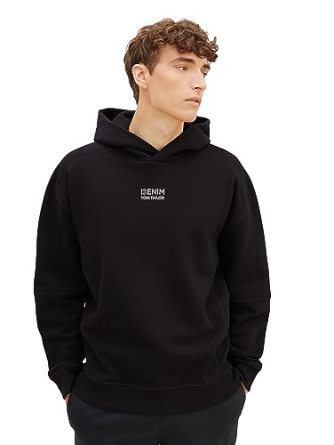 TOM TAILOR Denim Herren 1037612 Relaxed Fit Hoodie in Cutline-Optik, 29999-Black, XXL von TOM TAILOR Denim