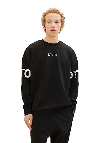 TOM TAILOR Denim Herren 1037613 Oversized Sweater mit Logo-Print, 29999-Black, S von TOM TAILOR Denim