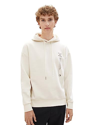 TOM TAILOR Denim Herren 1037614 Relaxed Fit Hoodie mit Rücken-Print, 12906-Wool White, L von TOM TAILOR Denim