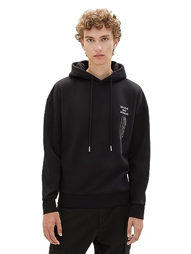 TOM TAILOR Denim Herren 1037614 Relaxed Fit Hoodie mit Rücken-Print, 29999-Black, L von TOM TAILOR Denim