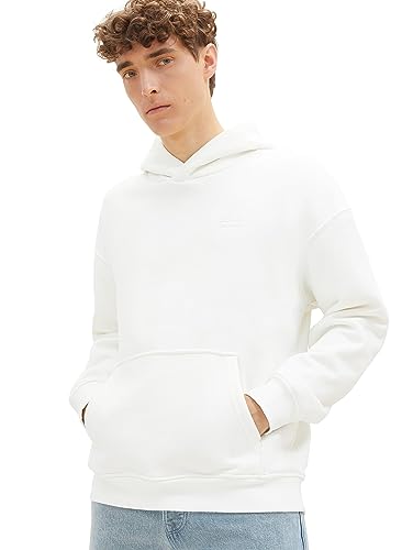 TOM TAILOR Denim Herren 1037623 Relaxed Fit Hoodie mit Logo-Print, 12906-Wool White, L von TOM TAILOR Denim