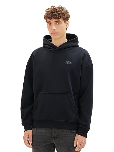 TOM TAILOR Denim Herren 1037623 Relaxed Fit Hoodie mit Logo-Print, 29999-Black, XL von TOM TAILOR Denim