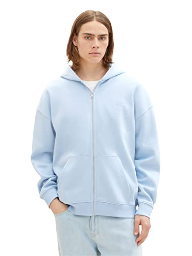 TOM TAILOR Denim Herren 1037624 Relaxed Fit Hoodie Sweatjacke mit Rückenprint, 32245-washed Out Middle Blue, L von TOM TAILOR Denim