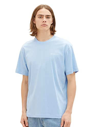 TOM TAILOR Denim Herren 1037656 Relaxed Fit T-Shirt mit Foto-Print aus Baumwolle, 32245-washed Out Middle Blue, M von TOM TAILOR Denim