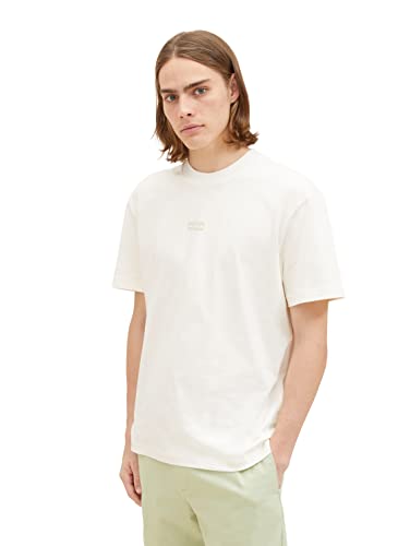 TOM TAILOR Denim Herren 1037663 Relaxed Fit T-Shirt mit Logo-Print, 12906-Wool White, S von TOM TAILOR Denim