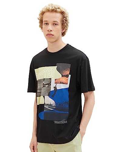 TOM TAILOR Denim Herren 1037664 Relaxed Fit T-Shirt mit Foto-Print, 29999-Black, XL von TOM TAILOR Denim