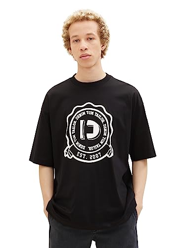 TOM TAILOR Denim Herren 1037667 Oversized T-Shirt mit Logo-Print, 29999-Black, M von TOM TAILOR Denim