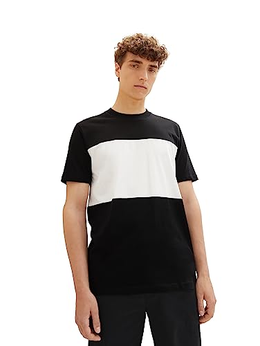 TOM TAILOR Denim Herren 1037672 Basic T-Shirt mit Cutline-Style, 29999-Black, XXL von TOM TAILOR Denim
