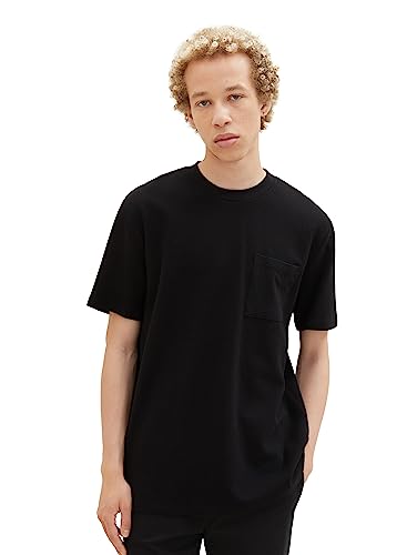 TOM TAILOR Denim Herren 1037679 Basic T-Shirt mit feiner Struktur, 29999-Black, L von TOM TAILOR Denim