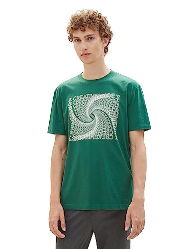 TOM TAILOR Denim Herren 1037680 Basic T-Shirt mit Print, 10778-Hunter Green, M von TOM TAILOR Denim