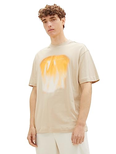 TOM TAILOR Denim Herren 1037682 Relaxed Fit T-Shirt mit Foto-Print, 11704-silver Ecru, L von TOM TAILOR Denim