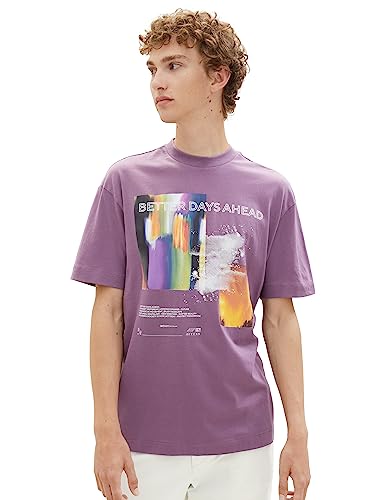 TOM TAILOR Denim Herren 1037682 Relaxed Fit T-Shirt mit Foto-Print, 32248-dusty Grape, M von TOM TAILOR Denim