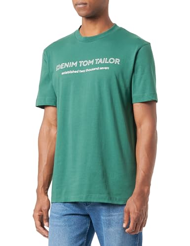 TOM TAILOR Denim Herren 1037683 Basic T-Shirt mit Logo-Print, 10778-Hunter Green, S von TOM TAILOR Denim