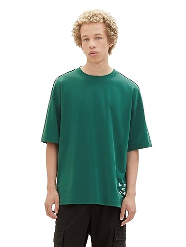 TOM TAILOR Denim Herren 1037684 Oversized T-Shirt mit Print, 10778-Hunter Green, L von TOM TAILOR Denim