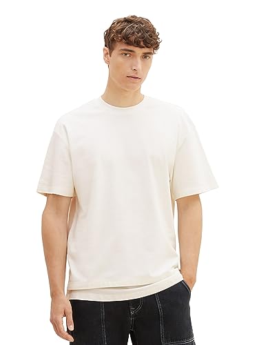 TOM TAILOR Denim Herren 1037686 Relaxed Fit T-Shirt mit 2 in 1 Optik, 12906-Wool White, XL von TOM TAILOR Denim