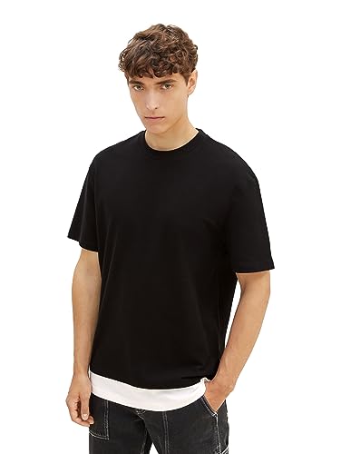 TOM TAILOR Denim Herren 1037686 Relaxed Fit T-Shirt mit 2 in 1 Optik, 29999-Black, XXL von TOM TAILOR Denim