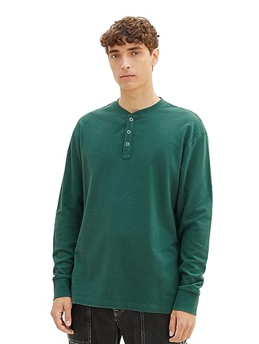 TOM TAILOR Denim Herren 1037688 Relaxed Fit Langarmshirt mit Henley-Ausschnitt, 10778-Hunter Green, XL von TOM TAILOR Denim