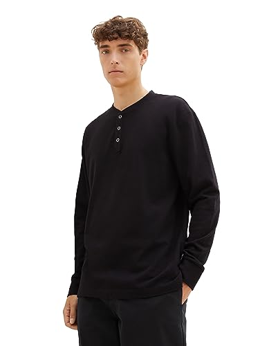 TOM TAILOR Denim Herren 1037688 Relaxed Fit Langarmshirt mit Henley-Ausschnitt, 29999-Black, XL von TOM TAILOR Denim