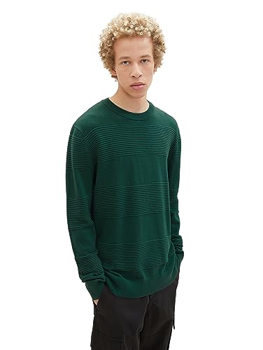 TOM TAILOR Denim Herren 1038260 Strickpullover mit Struktur aus Baumwolle, 10778-Hunter Green, L von TOM TAILOR Denim