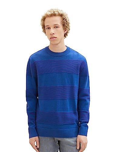 TOM TAILOR Denim Herren 1038260 Strickpullover mit Struktur aus Baumwolle, 14531-shiny royal Blue, S von TOM TAILOR Denim