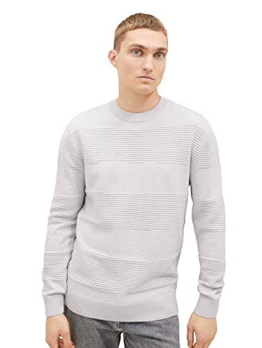 TOM TAILOR Denim Herren 1038260 Strickpullover mit Struktur aus Baumwolle, 15398-Light Stone Grey Melange, L von TOM TAILOR Denim