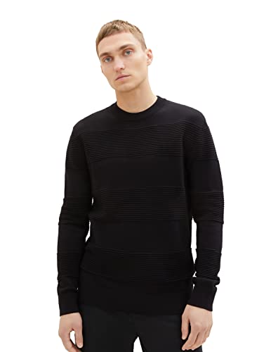 TOM TAILOR Denim Herren 1038260 Strickpullover mit Struktur aus Baumwolle, 29999-Black, S von TOM TAILOR Denim