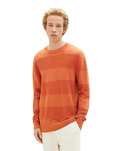 TOM TAILOR Denim Herren 1038260 Strickpullover mit Struktur aus Baumwolle, 32247-soft Autumn Rust, L von TOM TAILOR Denim