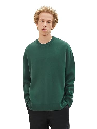 TOM TAILOR Denim Herren 1038265 Loose Fit Crew-Neck Strick-Pullover, 10778-Hunter Green, L von TOM TAILOR Denim