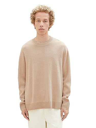 TOM TAILOR Denim Herren 1038265 Loose Fit Crew-Neck Strick-Pullover, 11704-silver Ecru, L von TOM TAILOR Denim