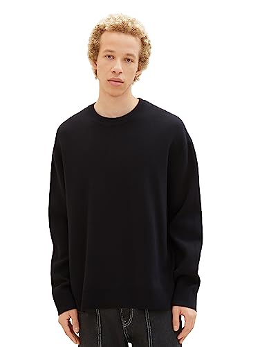 TOM TAILOR Denim Herren 1038265 Loose Fit Crew-Neck Strick-Pullover, 29999-Black, XXL von TOM TAILOR Denim