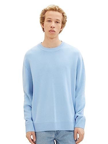 TOM TAILOR Denim Herren 1038265 Loose Fit Crew-Neck Strick-Pullover, 32245-washed Out Middle Blue, L von TOM TAILOR Denim