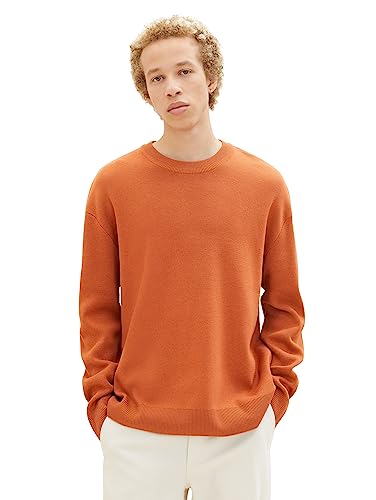 TOM TAILOR Denim Herren 1038265 Loose Fit Crew-Neck Strick-Pullover, 32247-soft Autumn Rust, S von TOM TAILOR Denim