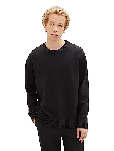TOM TAILOR Denim Herren 1038266 Loose Fit Crew-Neck Strick-Pullover, 29999-Black, L von TOM TAILOR Denim