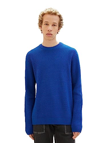 TOM TAILOR Denim Herren 1038268 Crew-Neck Strick-Pullover mit Struktur, 14531-shiny royal Blue, S von TOM TAILOR Denim